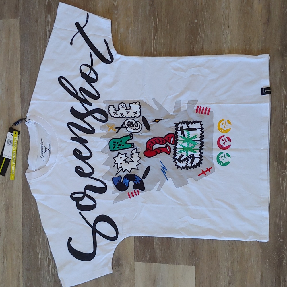 NWT Screenshot Men's Patch Print Graphic Logo T-Shirt White Size L